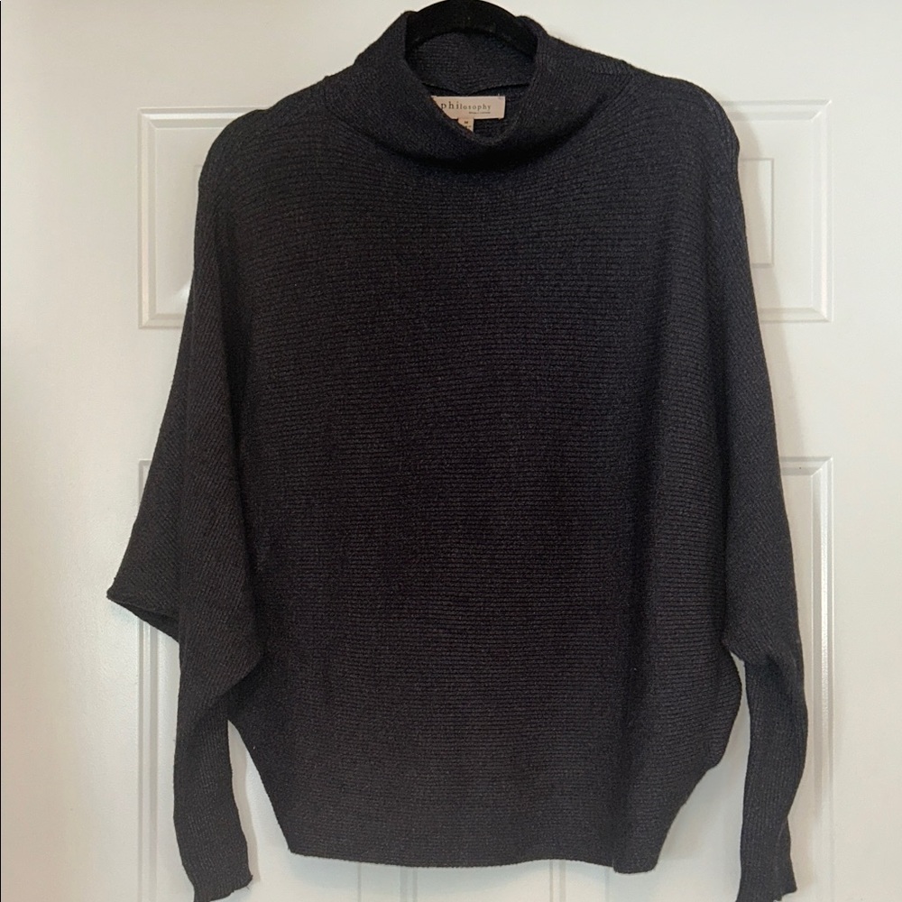 Philosophy Relaxed Mock Neck Sweater M Charcoal Batwing Loose Fit Classic Career